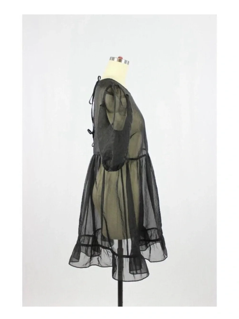 Aritzia WILFRED Madeline Black Sheer Organza Mini Babydoll Dress, Size S - Picture 2 of 13